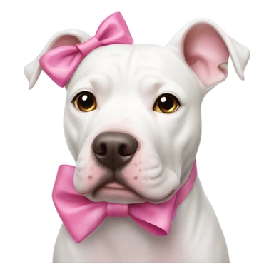 white pitbull dog with pink bow on ear sticker