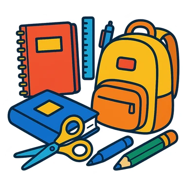 school supplies, colorful, playful style sticker