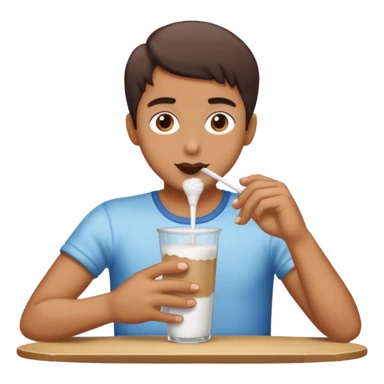 Person drinking powdered sugar through a short straw off a table  sticker