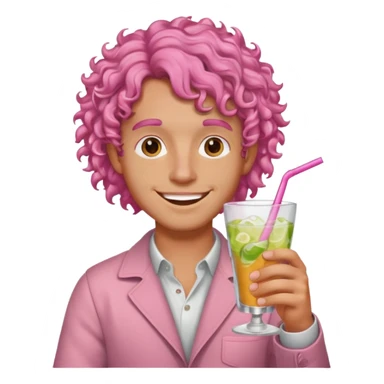 pink curly haired drink holder man  sticker