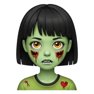 Emoji zombie girl verde com cabelo preto liso  curto com franja sticker