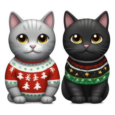 Tiny Black cat and old grey/white cat in Christmas sweaters sticker
