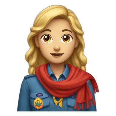 A scout girl with a knotted red and yellow scarf and a blue scout shirt sticker