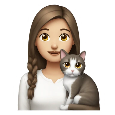 a girl with brown hair with a gray and white cat next to her sticker