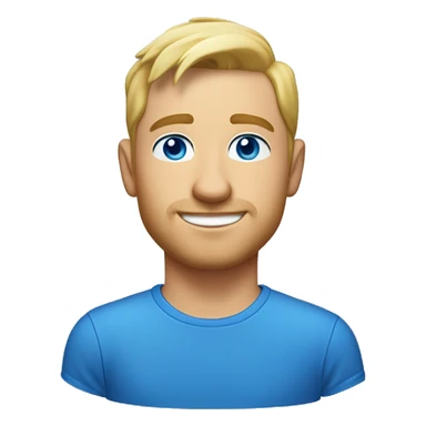 A head and shoulders shot of a 32 year old Caucasian man, with short blond hair,   with blue eyes wearing a t-shirt. sticker