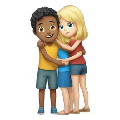 Boy with Dark red hair and blue eyes Hugs girl with blonde hair and blue eyes and boy with blonde hair and green eyes sticker