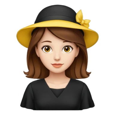 brown hair black dress yellow hat sticker