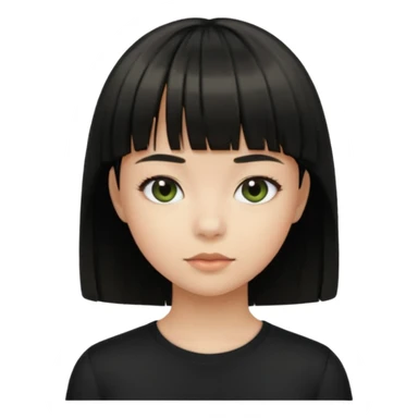 Emoji zombie girl verde com cabelo preto liso  curto com franja com uma blusa preta sticker