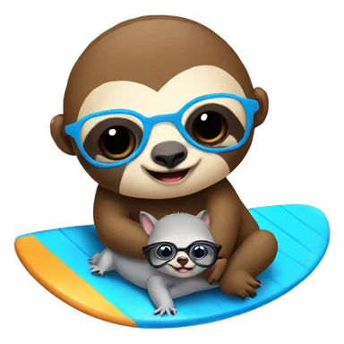 sloth surfing holding a kitten wearing glasses sticker