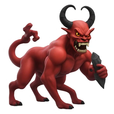 A red demon with black and white horns twisted to the back sticker