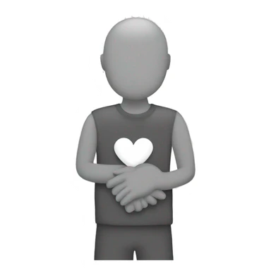 Design a minimalist hugging emoji in grey and white. Use curved grey lines for arms and a white heart in the center. Background should be clean and plain sticker