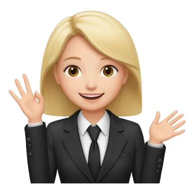 a girl in a suit tells a group of people something sticker