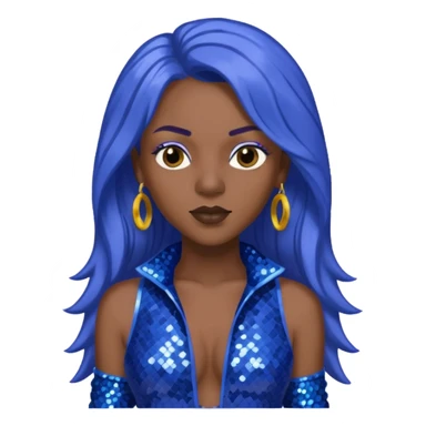 Spice, Dancehall Singer with dark skin, long periwinkle hair, blue sequin outfit sticker