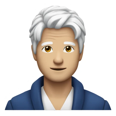 A man with white hair and blue eyes and his name is Gojo saturo and he is japanese sticker