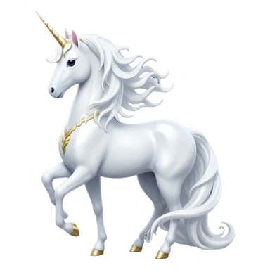 cinematic-beautiful-white-unicorn-full body-emoji,-poised-and-regal,-with-a-slender,-ethereal-form-draped-in-a-pristine-white-color,-a-flowing-mane-and-tail,-and-a-glistening,-spiraled-horn-that-radiates-pure-light,-simplified-yet-sharp-and-majestic, zoomed out to show a majestic unicorn sticker