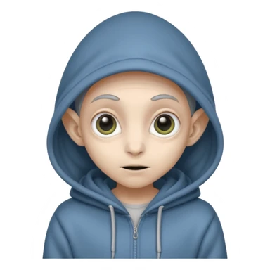 Aliens gray, hoodie, cute big eyes, thin ears, half body sticker