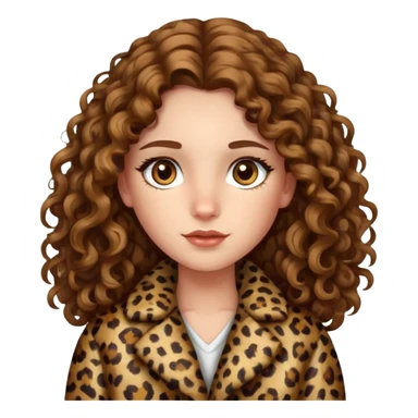 Caucasian girl with long curly hair and hazel eyes in leopard print coat  sticker