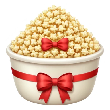 popcorn in white bowl with bow sticker