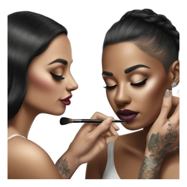 Hyper Realistic Beautiful lightly tattooed woman having make-up applied  sticker