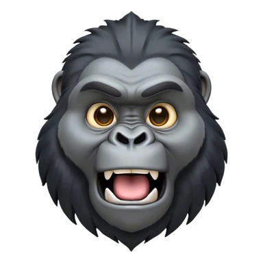 Cinematic Comical mountain Gorilla Portrait Emoji, Head tilted dramatically with an exaggeratedly shocked expression, featuring a stately black and grey mane and wide, comically expressive eyes full of humorous disbelief, Simplified yet hilariously expressive features, highly detailed, glowing with a slightly sassy jungle glow, high shine, dramatic yet playful, stylized with an air of quirky primate attitude, soft glowing outline, capturing the essence of a meme-worthy mountain that appears ready to side-eye its way into viral fame! sticker