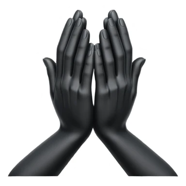 Minimal emoji, abstract praying hands simplified into solid black metal forms, subtle sacred reference, fashion avant-garde minimalism, no details, no glow, no neon, flat emoji style, centered, transparent background sticker