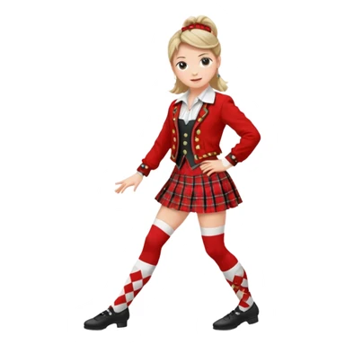 Highland dancing argyle over the knee socks, blouse, highland dancing jacket, tartan miniskirt and highland dancing shoes sticker