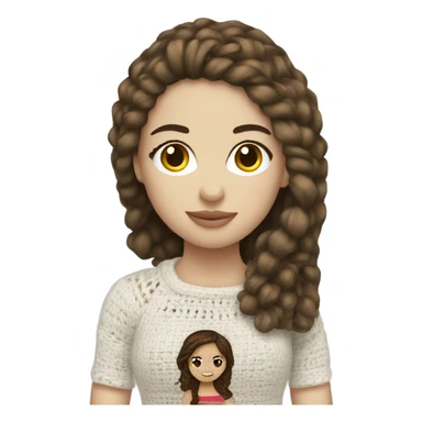 White skin girl with brunette hair doing crochet sticker
