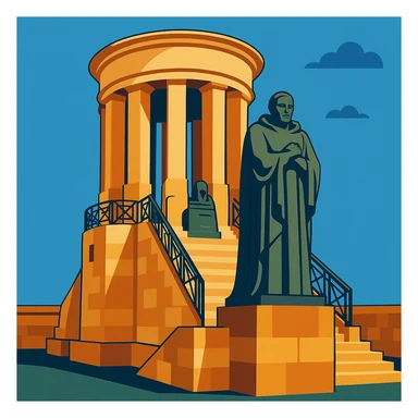 artistic illustration of war monument in Malta, solemn atmosphere, architectural details, blue sky background sticker