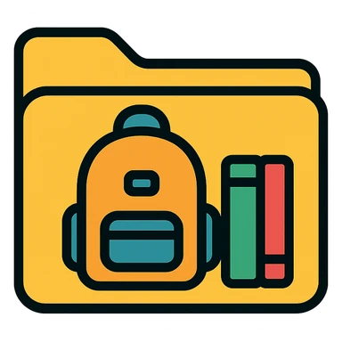 folder icon for 'school' with a school backpack or books, rounded corners, colorful sticker