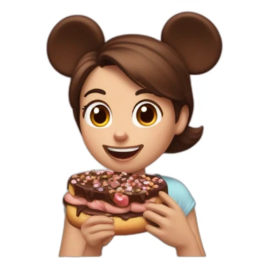 Girl short brown hair and half tail,eating nutella,  with mickey mouse ears sticker