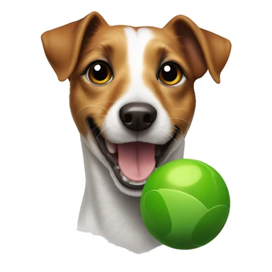 Jack Russell dog with brown eyes holds a green ball in his teeth sticker