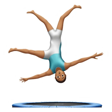 An athletic person soaring high above a trampoline, executing an acrobatic flip with perfect form. The scene captures motion and energy, with a dynamic pose, stretched limbs, and a focused expression. The background suggests a professional trampoline arena with safety padding. sticker