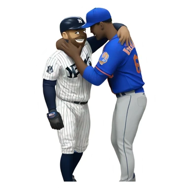 Mets player hugging Yankees player sticker
