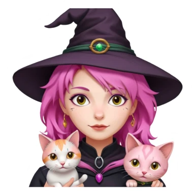 Witch with cat companion, pink haired sticker