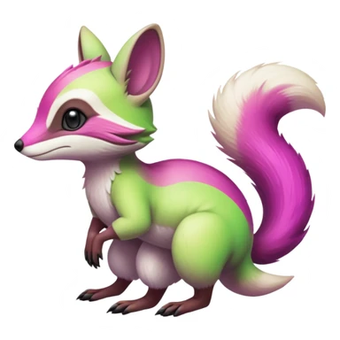 Iridescent Neon Lime-Green-Magenta-gradients Minccino-Numbat-Sergal-fusion-hybrid-animal-creature, full body sticker