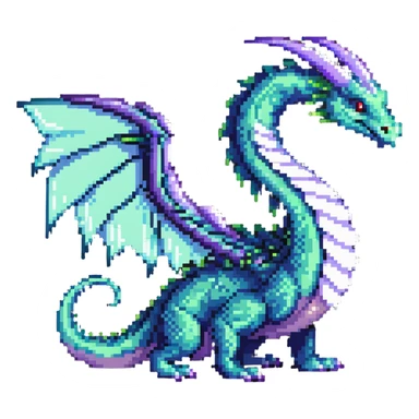fantasy wyrm, serpentine body, big wings, long tail, shimmering green, blue, and purple colors sticker