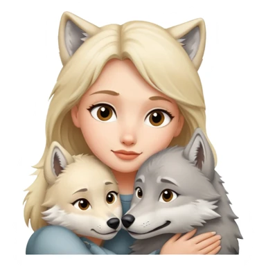 Blonde girl cuddling wolf sticker