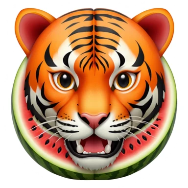 Half sliced watermelon with an orange and black striped tiger head growling sticker