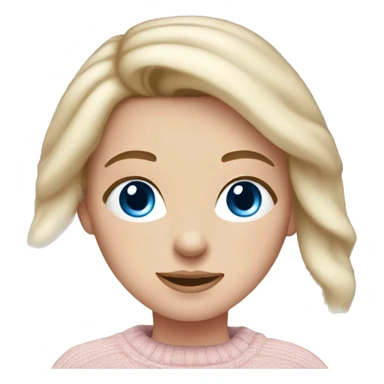 White girl with dark blonde hair and blue eyes wearing pale pink sweater sticker
