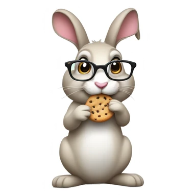 A rabbit with glasses and eating a cookie sticker