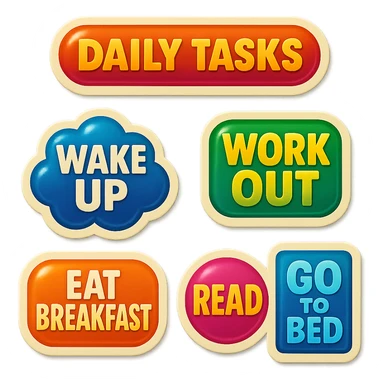 A daily tasks list in retro stickers style, with a vintage design and bright colors sticker