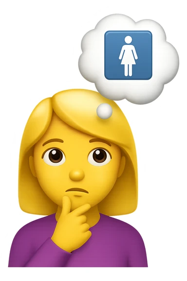 emoji stile iphone di una donna con nuvoletta di pensiero con all'interno la toilet per donne, iperrealistico 4k sticker