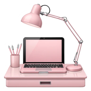 Pale Pink office with Light Pale Pink book and Light Pale Pink Desk lamp and computer for Lease sticker