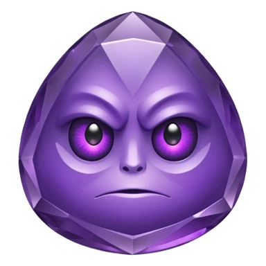 Single gemstone amethyst character, squat and heavy like a rock, with carved facets with eyes sticker