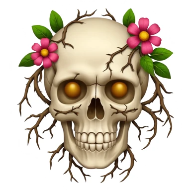 Skull made of roots + flowers sticker