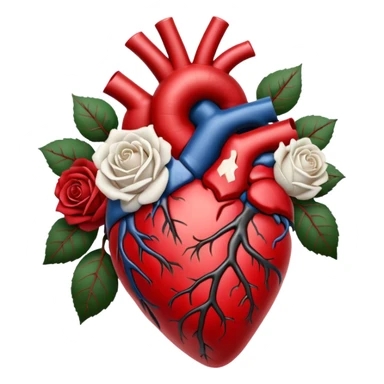 Anatomical heart With black and crimson veins and white roses sticker