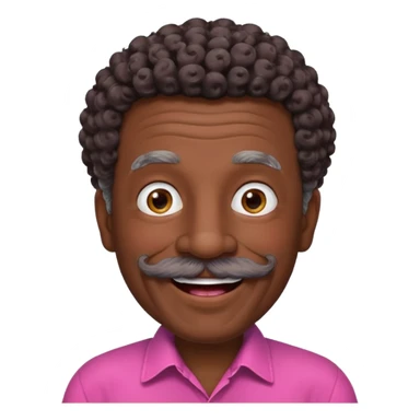 old guy with very curly short dark hair and big  pink mustache sticker