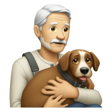 old gentle man holding a dog sticker