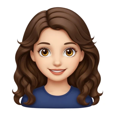 a girl with long wavy brunette hair, hazel eyes, cute make up sticker