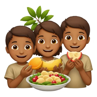 Bushman children joy eating sticker